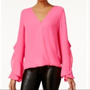 Inc Ruffled Surplice Top Pink